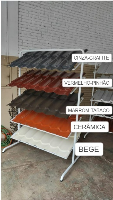 Cores de telha disponíveis: cinza-grafite, vermelho-pinhão, marrom-tabaco, cerâmica e bege